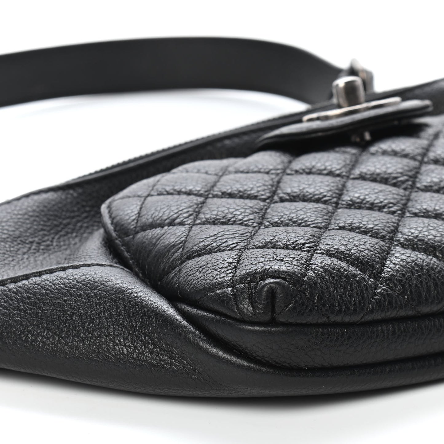 Grained Calfskin Quilted Casual Rock Waist Bag Fanny Pack Black
