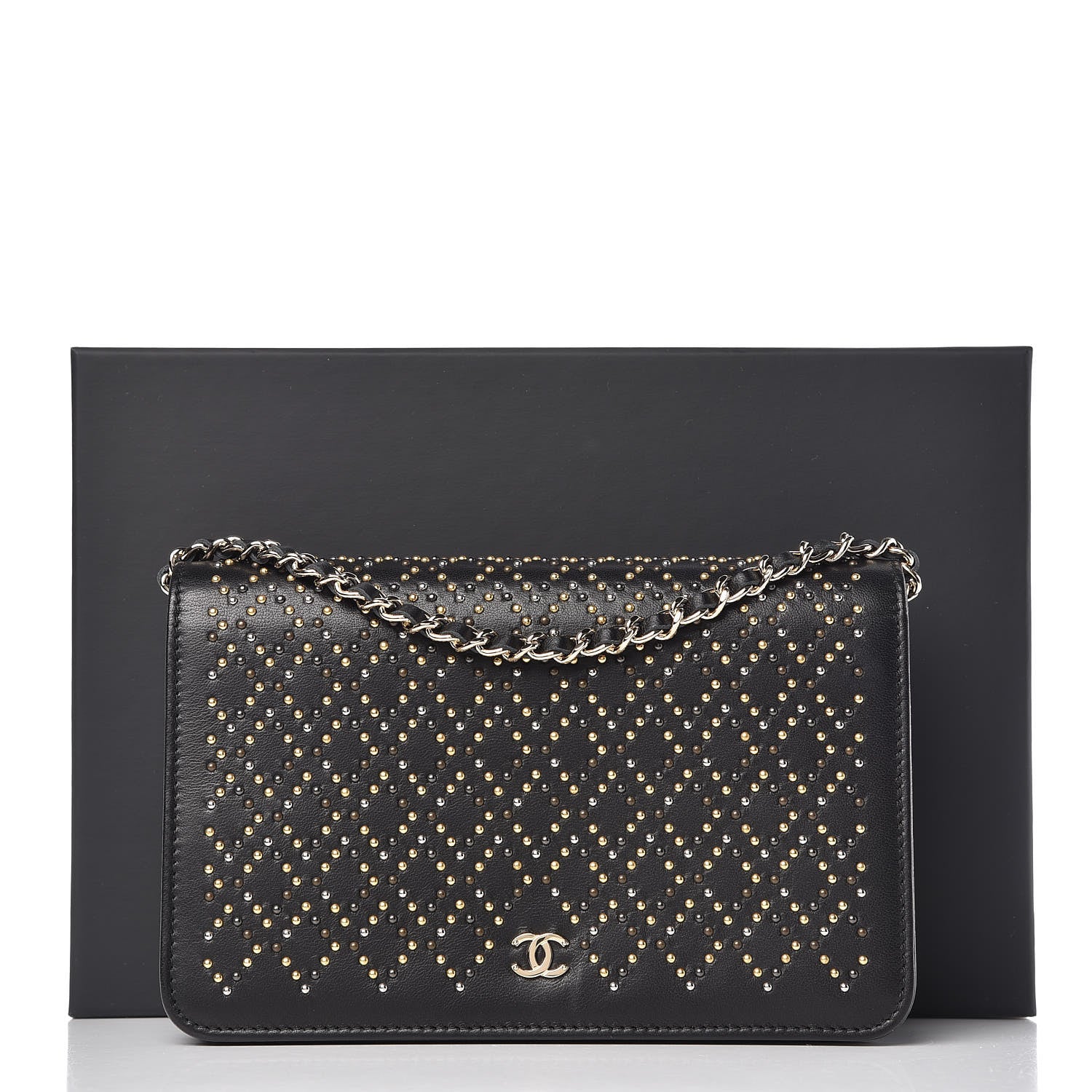 Chanel Lambskin Studded Wallet On Chain WOC Black 12 of 12