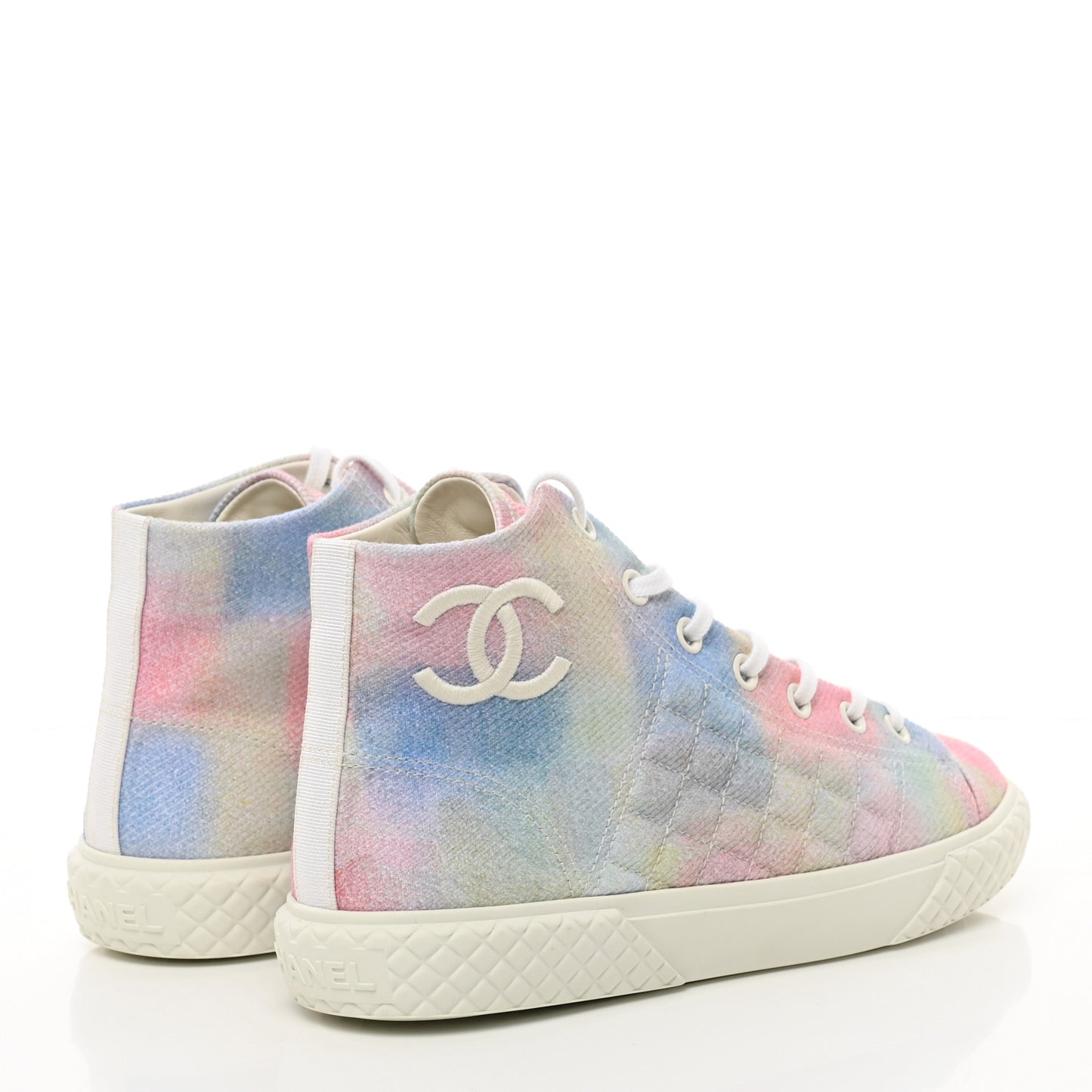 Printed Fabric Quilted High Top Sneakers 41 Green Pink Blue White