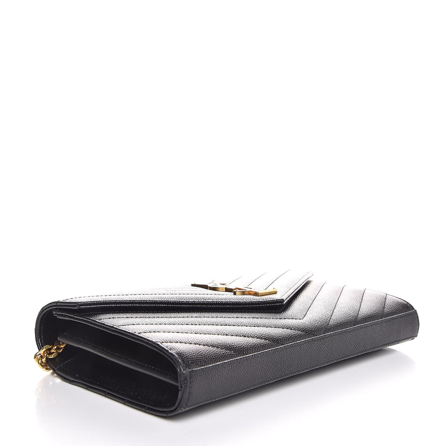 Grain De Poudre Matelasse Chevron Monogram Chain Wallet Black