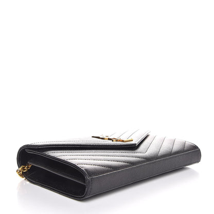 Saint Laurent Grain De Poudre Matelasse Chevron Monogram Chain Wallet Black 4 of 8