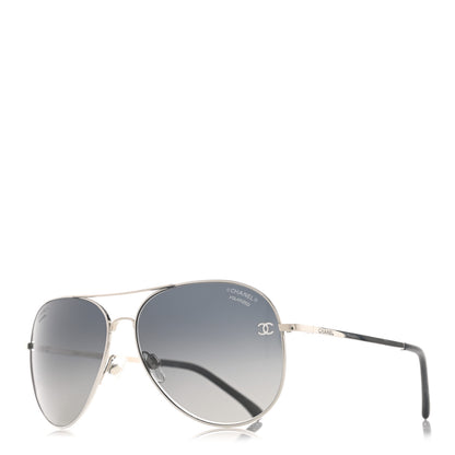 Chanel Metal Polarized Aviator CC Sunglasses 4189-T-Q Silver 1 of 8