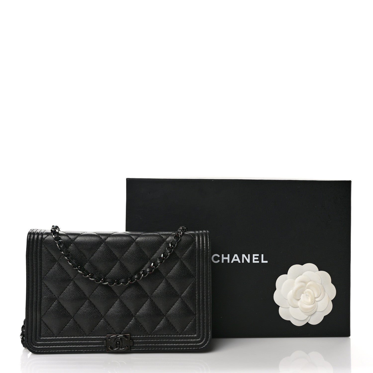 Chanel Caviar Quilted Boy Wallet On Chain WOC So Black 13 of 13