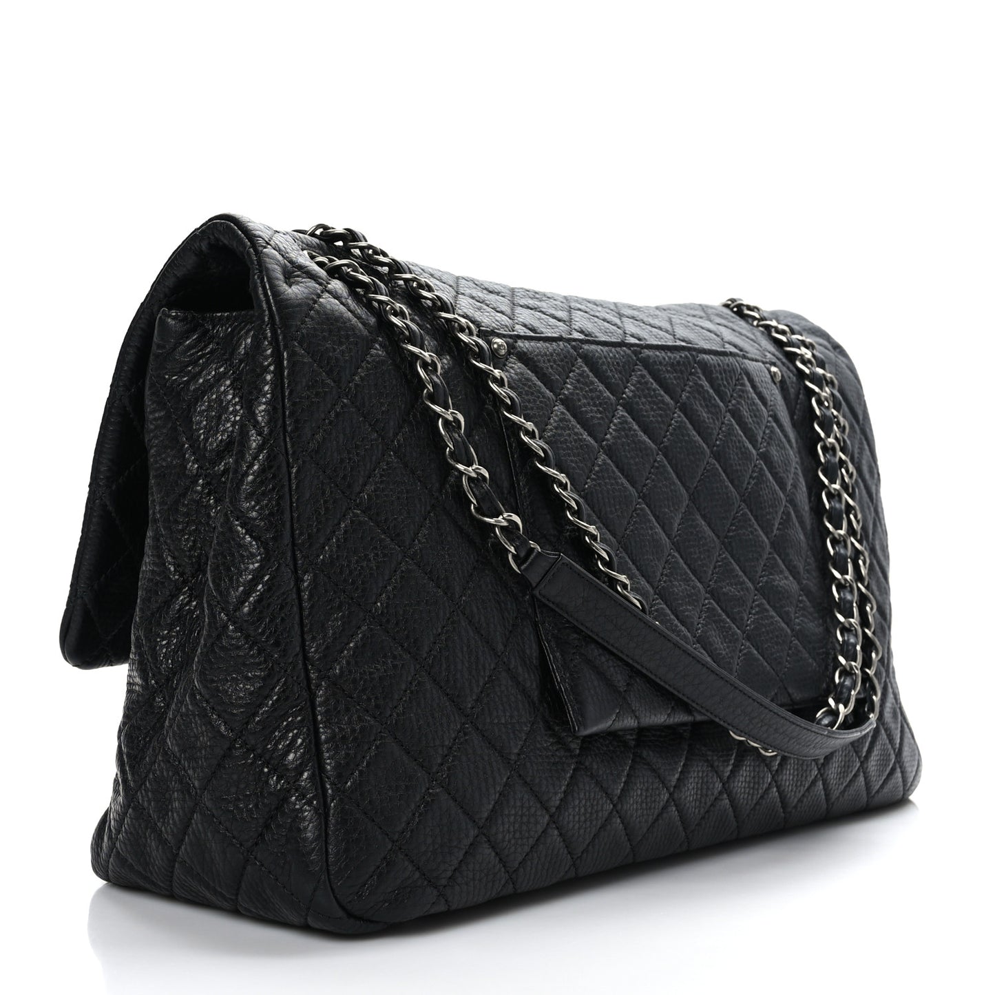 Calfskin Quilted XXL Travel Flap Bag Black