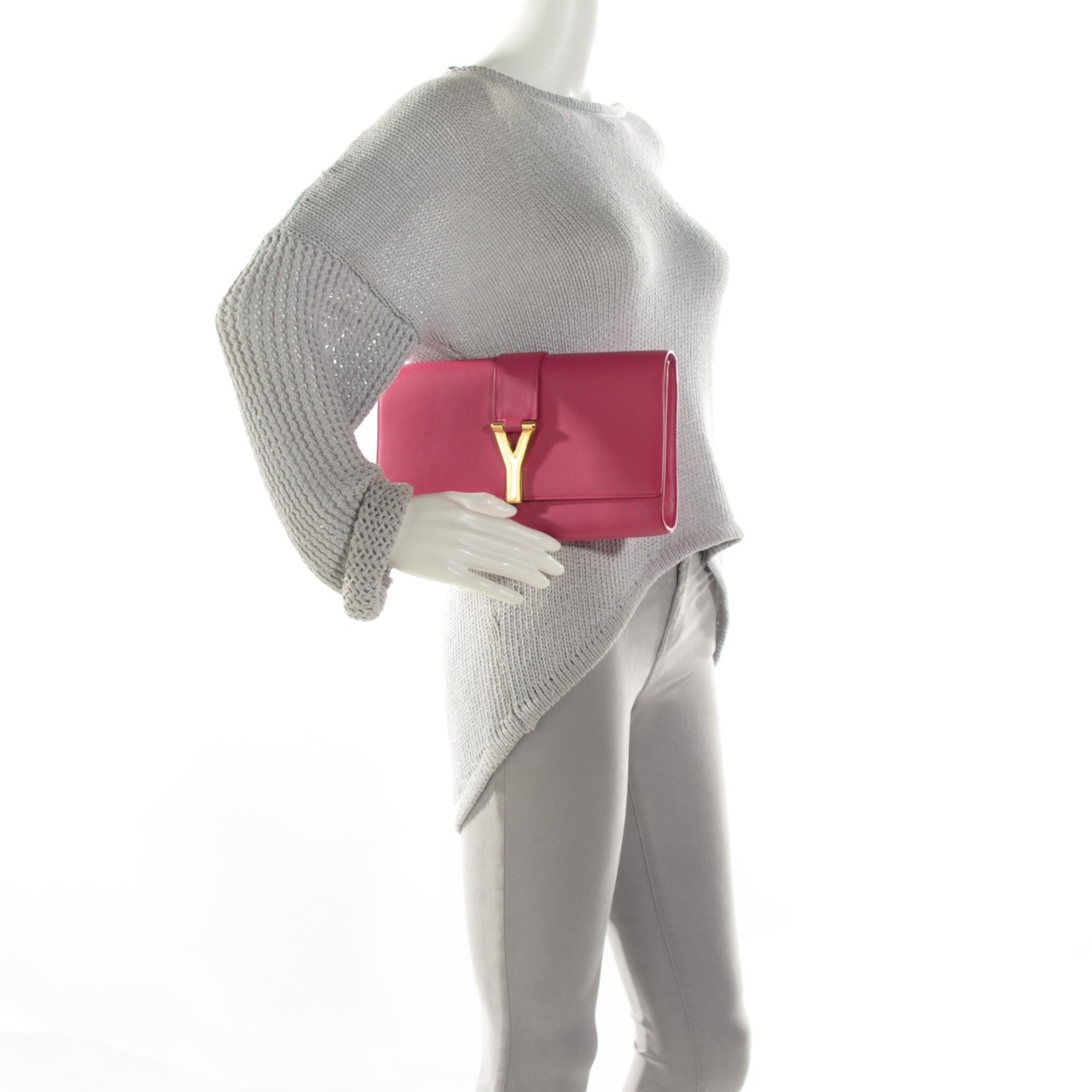Saint Laurent Calfskin Classic Y Ligne Clutch Fuchsia 2 of 8