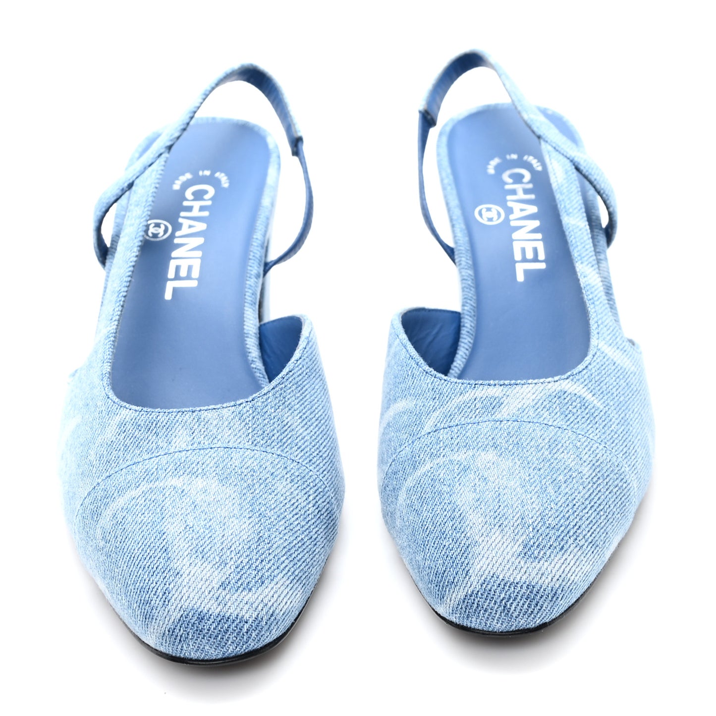 Printed Denim Cap Toe CC Slingback Pumps 39 Light Blue White