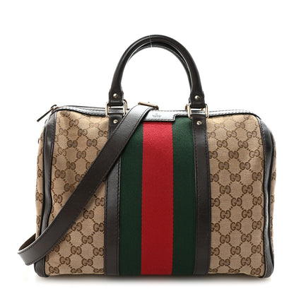 Gucci Monogram Selleria Calfskin Vintage Web Medium Boston Beige Ebony Cocoa 1 of 10