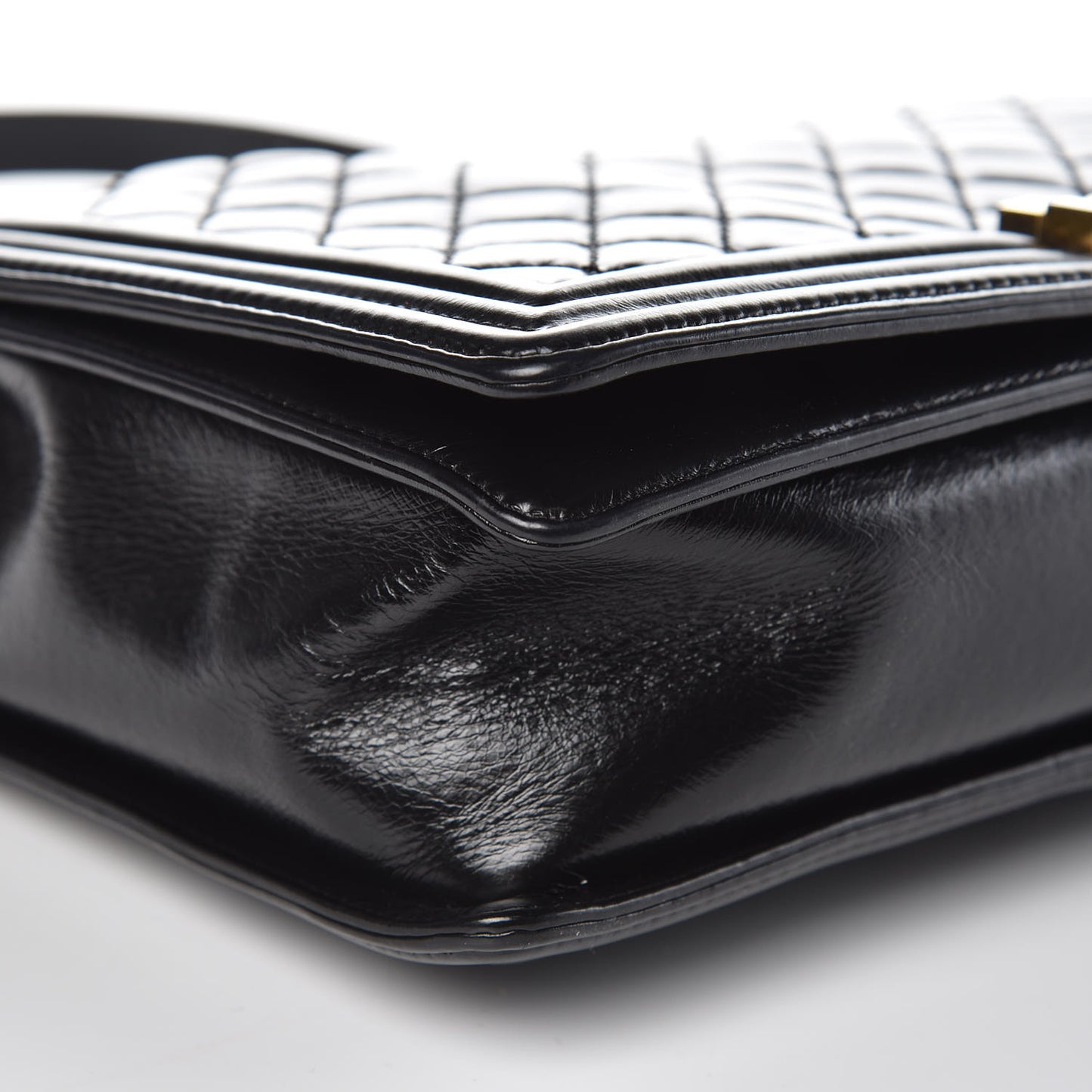 Glazed Calfskin Quilted Large Boy Flap Black