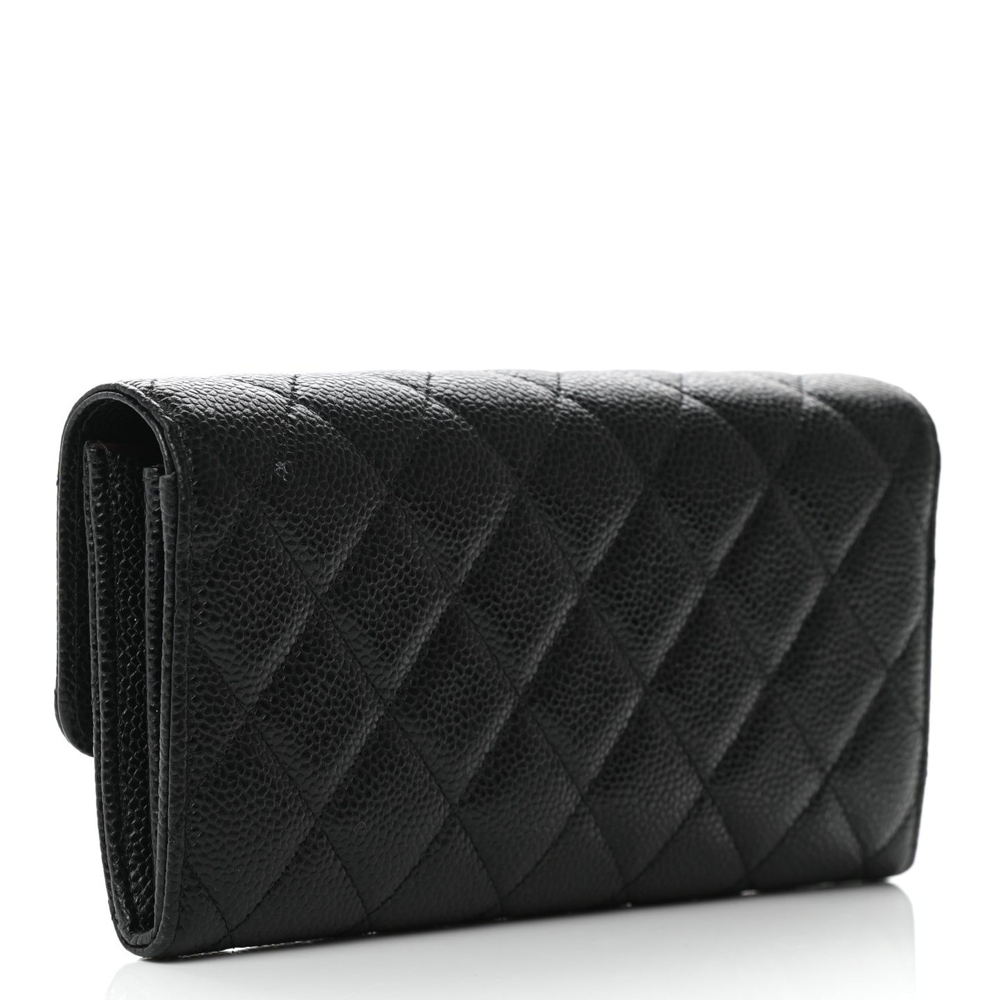 Caviar Quilted Large Gusset Flap Wallet Black