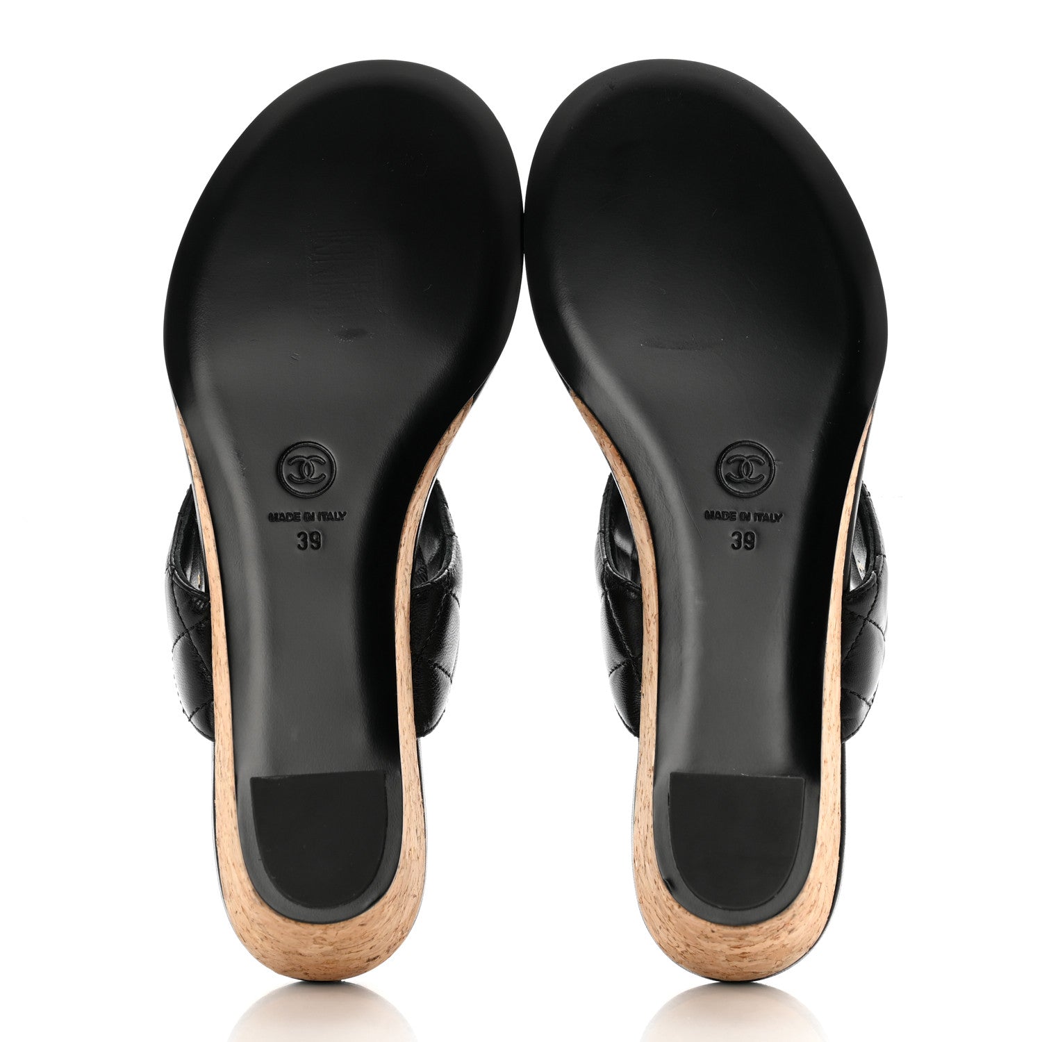 Chanel Shiny Goatskin Cork CC Wedge Sandals 39 Black 5 of 9