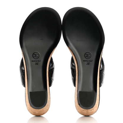 Chanel Shiny Goatskin Cork CC Wedge Sandals 39 Black 5 of 9