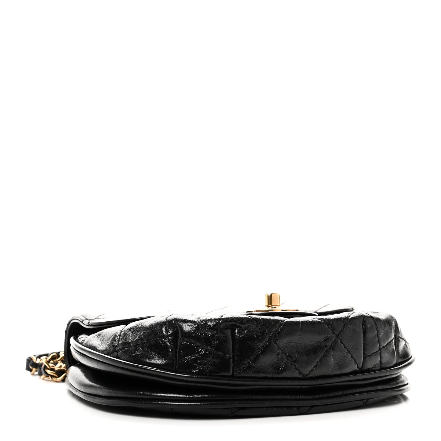 Glazed Calfskin Quilted Small Bubble CC Flap Black