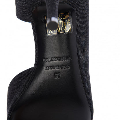 Balenciaga Denim BB D'Orsay Pointed Toe Knife 80mm Pump 37 Black 6 of 9