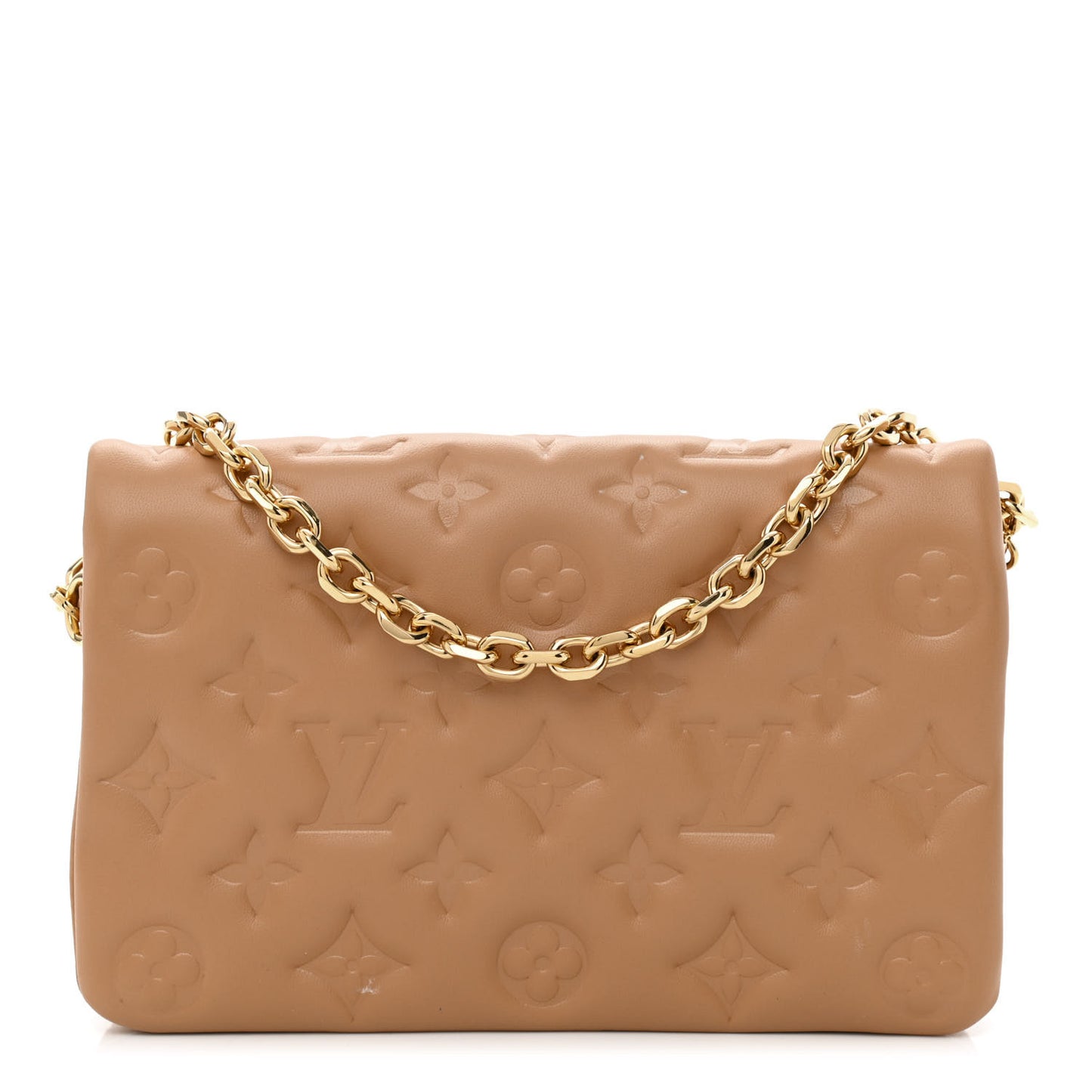 Lambskin Embossed Monogram Pochette Coussin Camel
