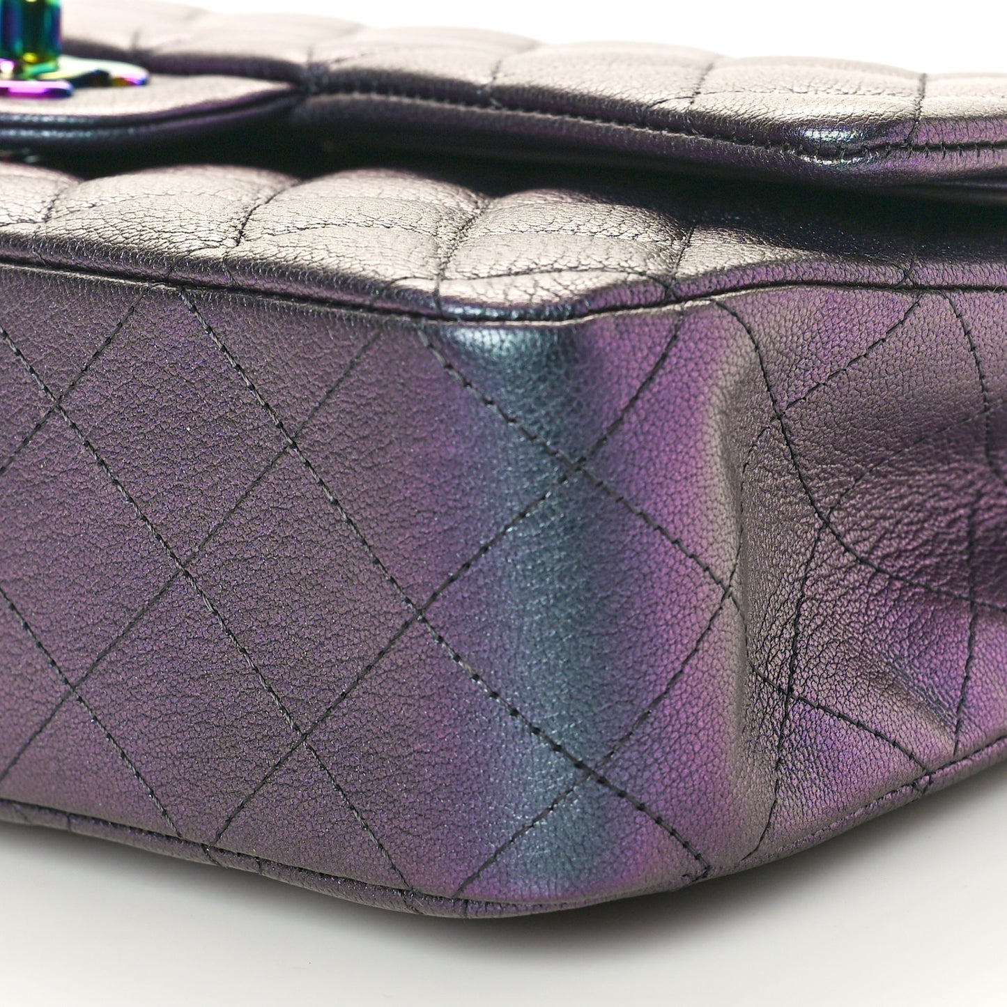 Iridescent Goatskin Quilted Medium Double Flap Purple