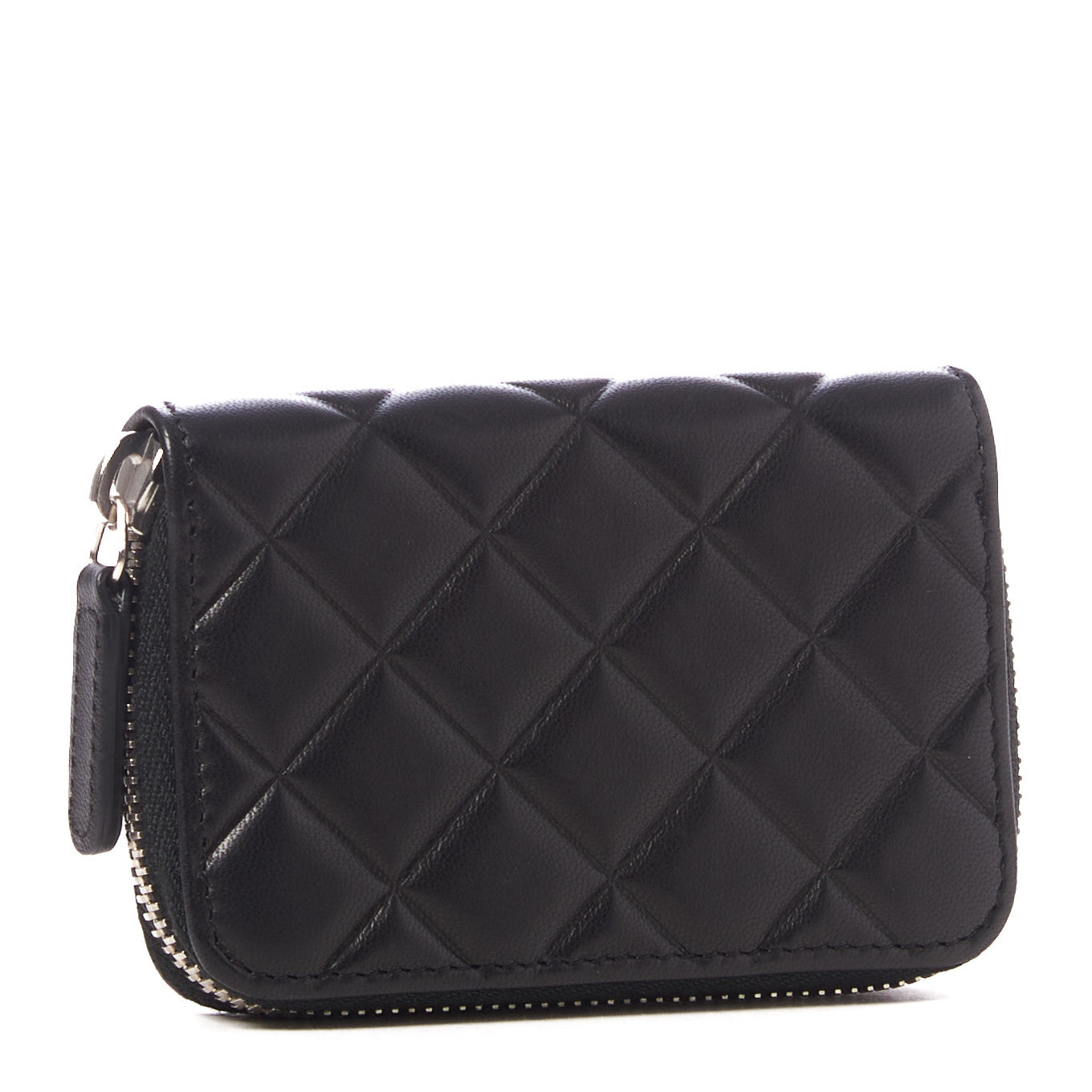 Chanel Lambskin Quilted Diamond CC Zip Around Coin Purse Black 2 of 11