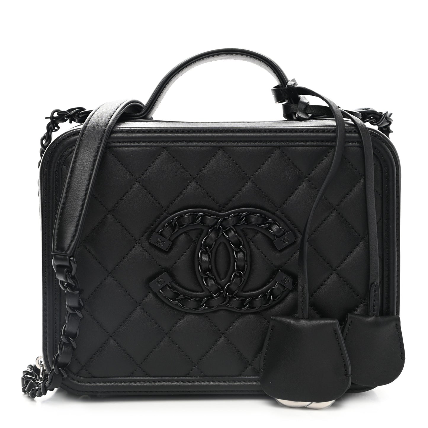 Lambskin Quilted Medium CC Filigree Vanity Case Black