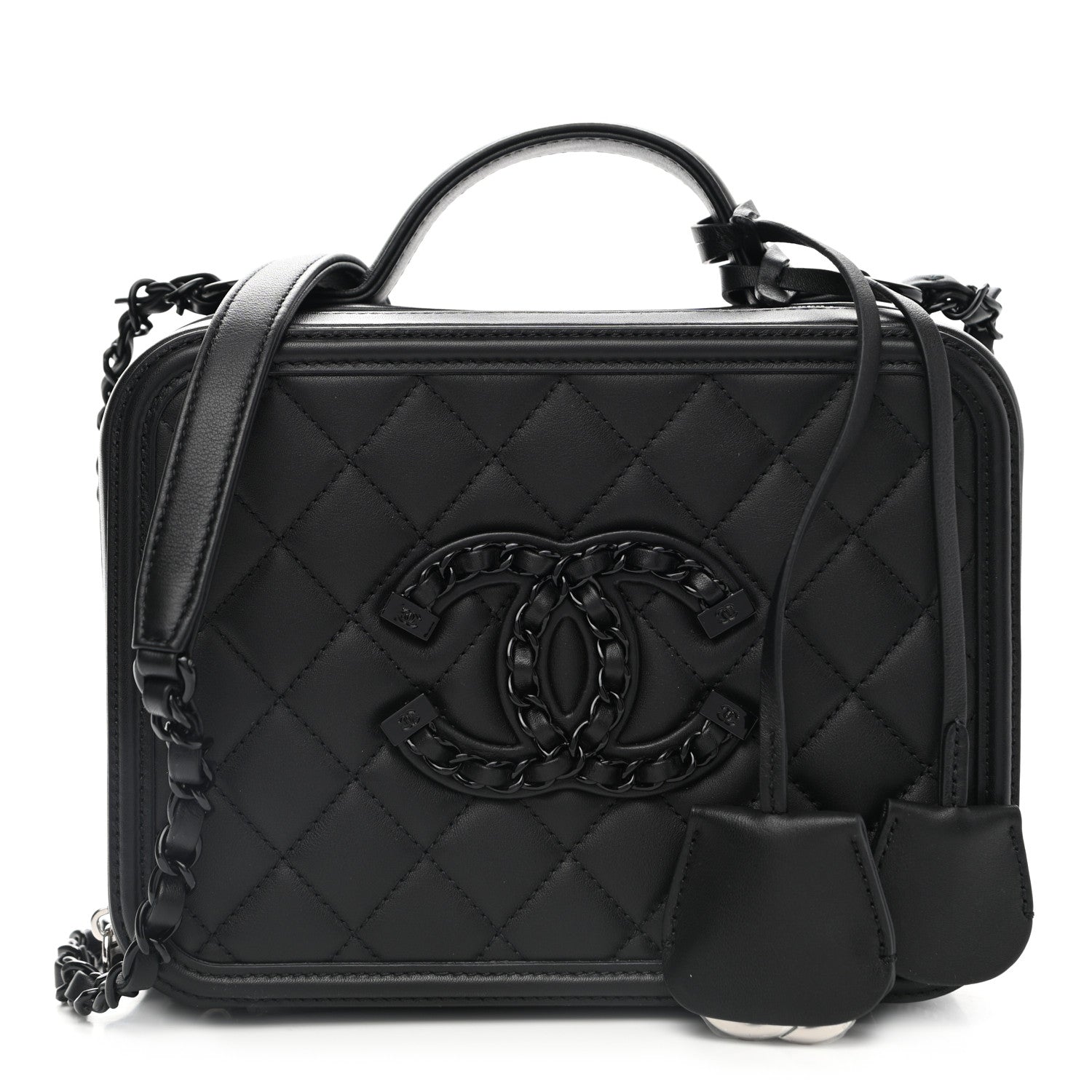 Chanel Lambskin Quilted Medium CC Filigree Vanity Case Black 1 of 11