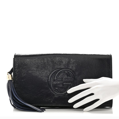 Gucci Soft Patent Medium Soho Clutch Uniform Blue 2 of 10