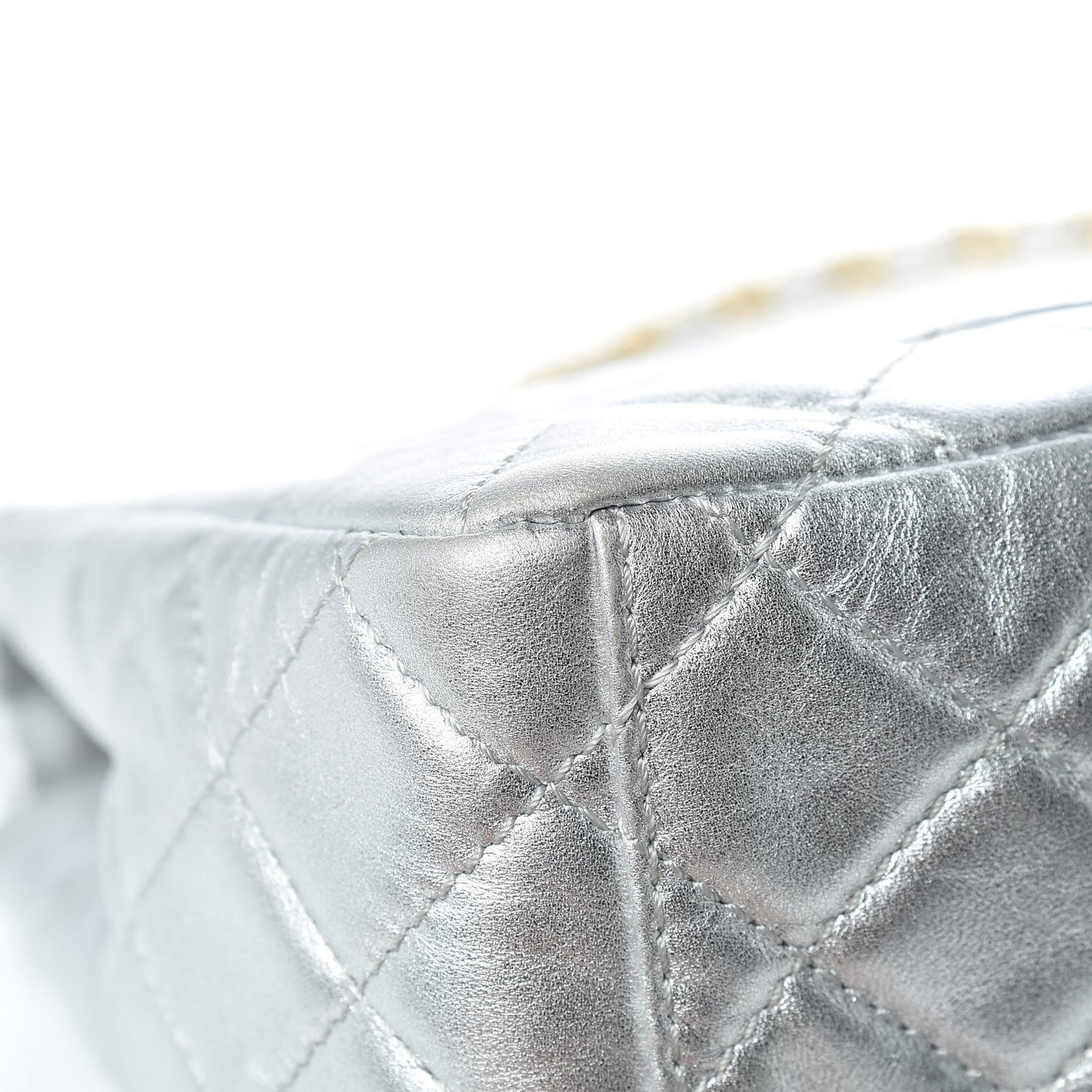 Metallic Lambskin Quilted Maxi Single Flap Silver