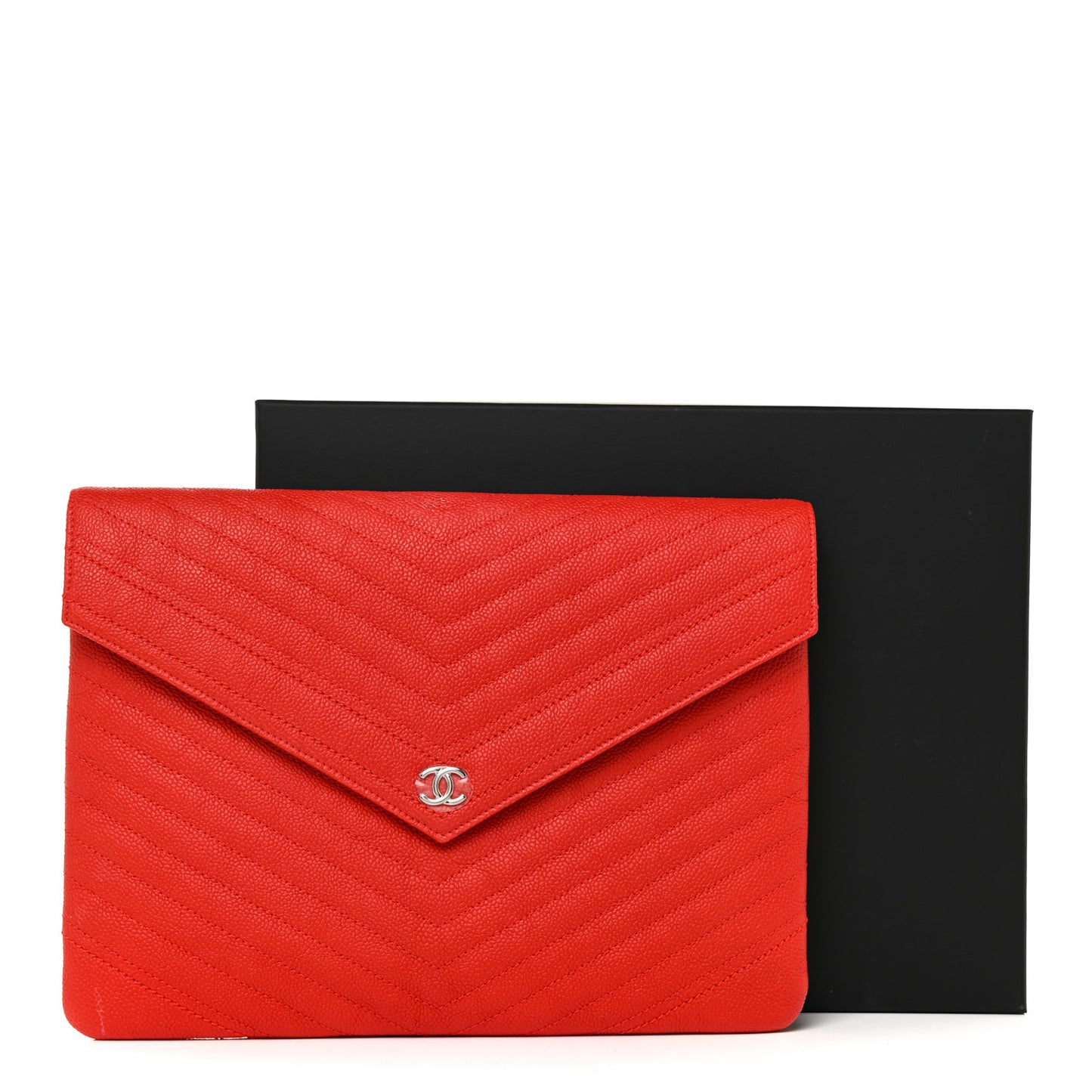Caviar Chevron Quilted Flap Cosmetic Case Red