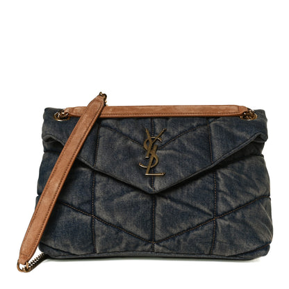 Saint Laurent Denim Quilted Small Loulou Puffer Monogram Chain Satchel Blue Cinnamon 1 of 23