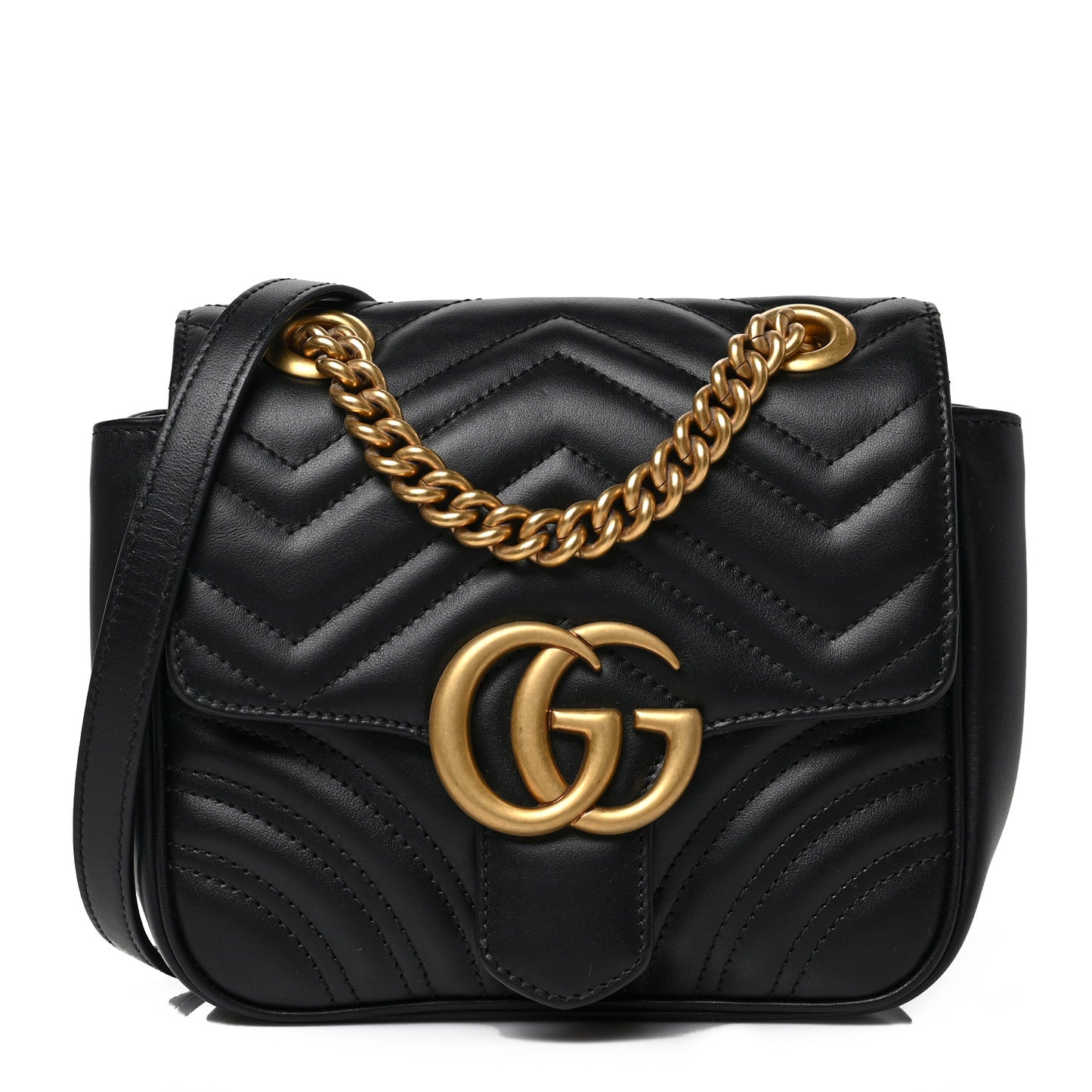 Calfskin Matelasse Mini GG Marmont Square Shoulder Bag Black