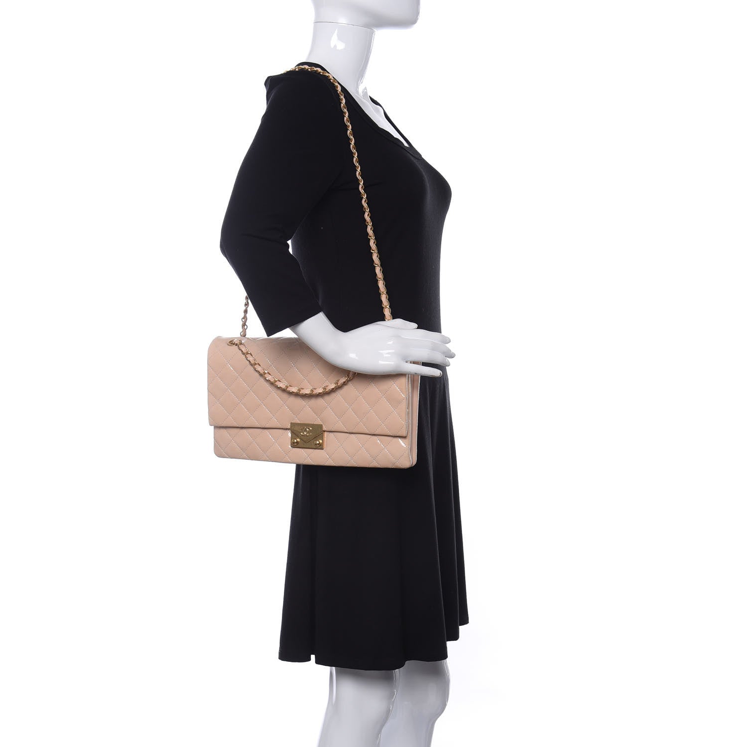 Chanel Patent Goatskin Quilted 3 Pocket Accordion Flap Beige 2 of 11