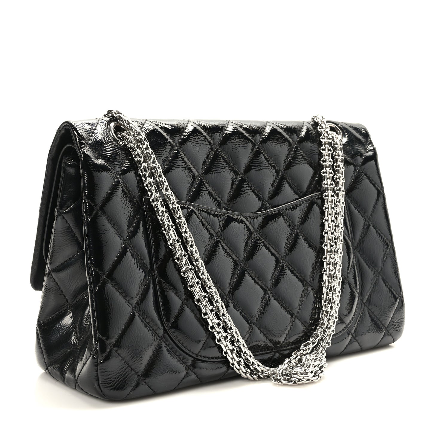 Distressed Patent Quilted 2.55 Reissue Flap 227 Black