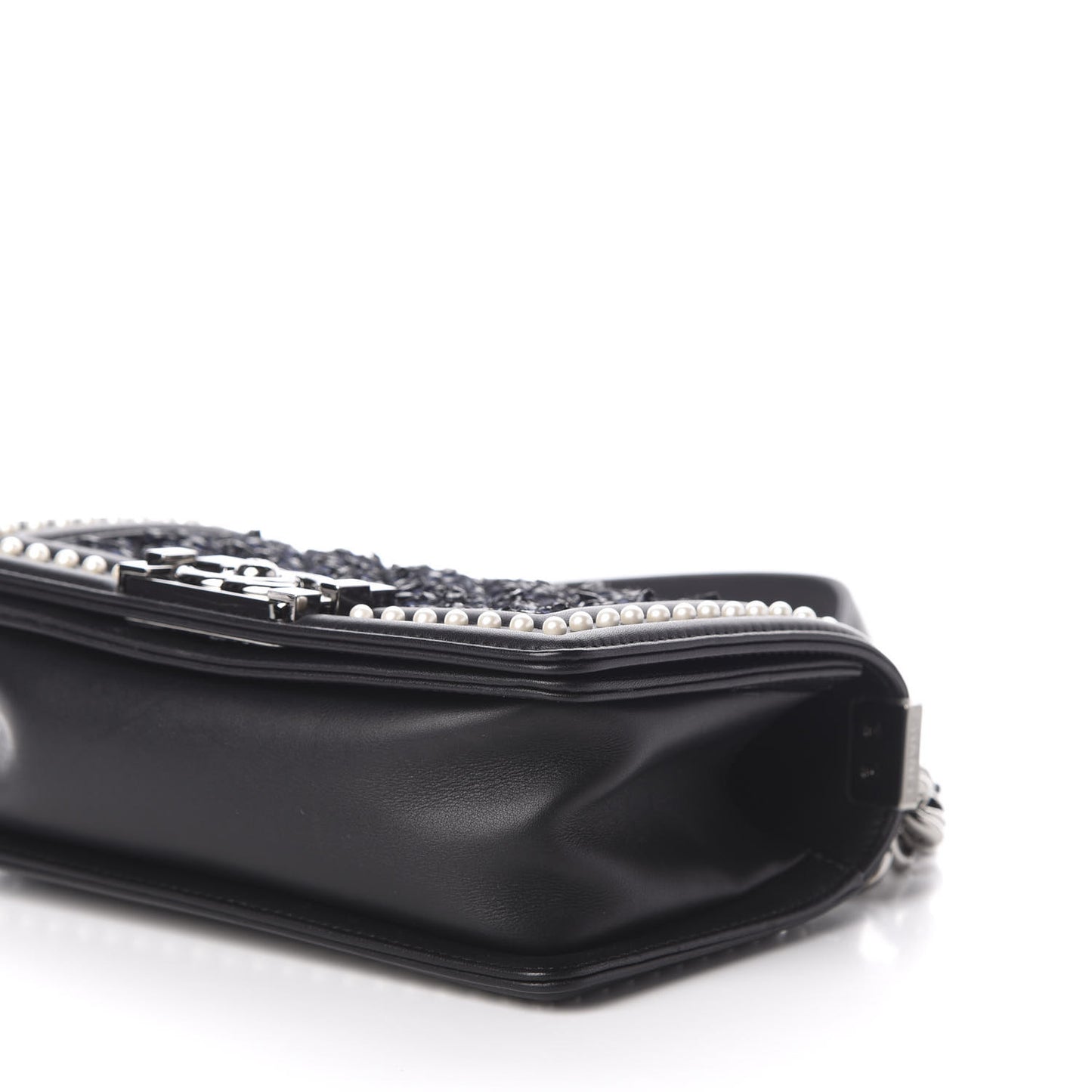 Calfskin Pearl Tweed Small Boy Flap Black