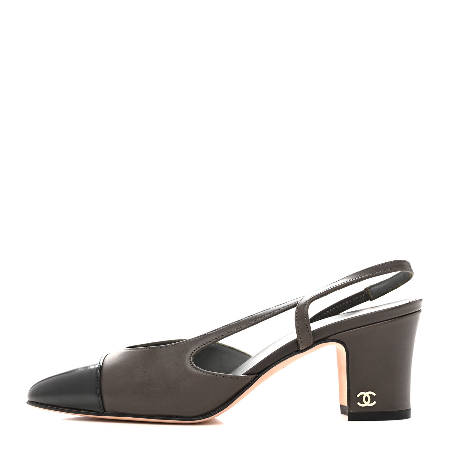 Lambskin Calfskin Cap Toe CC Slingback Pumps 36.5 Grey Black