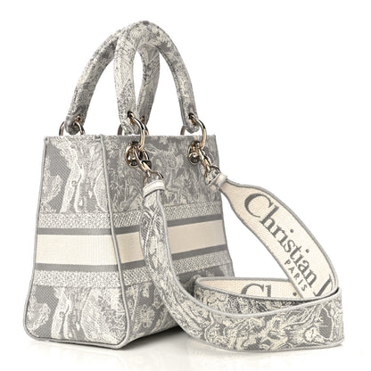 Christian Dior Canvas Toile De Jouy Reverse Embroidered Medium Lady D-Lite Gray 3 of 9