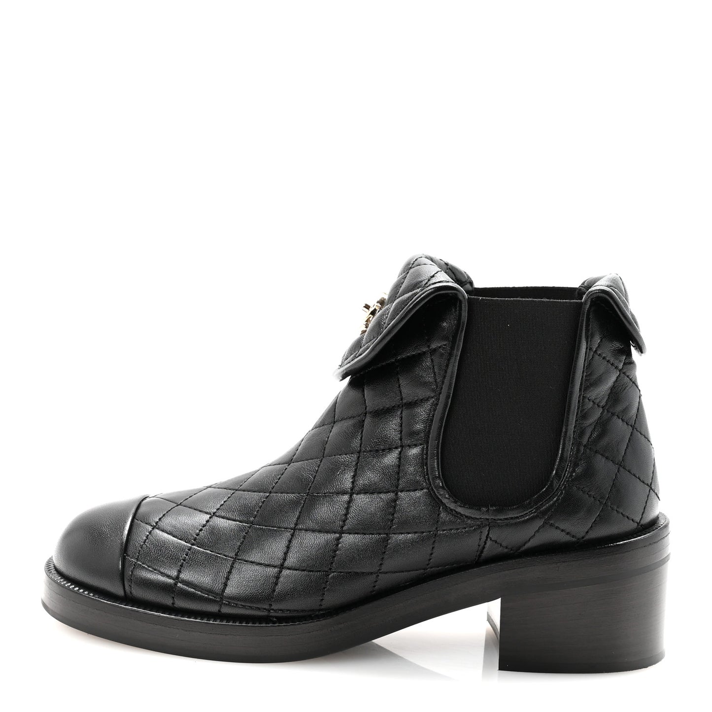 Lambskin Quilted Cap Toe CC Turnlock Booties 38.5 Black
