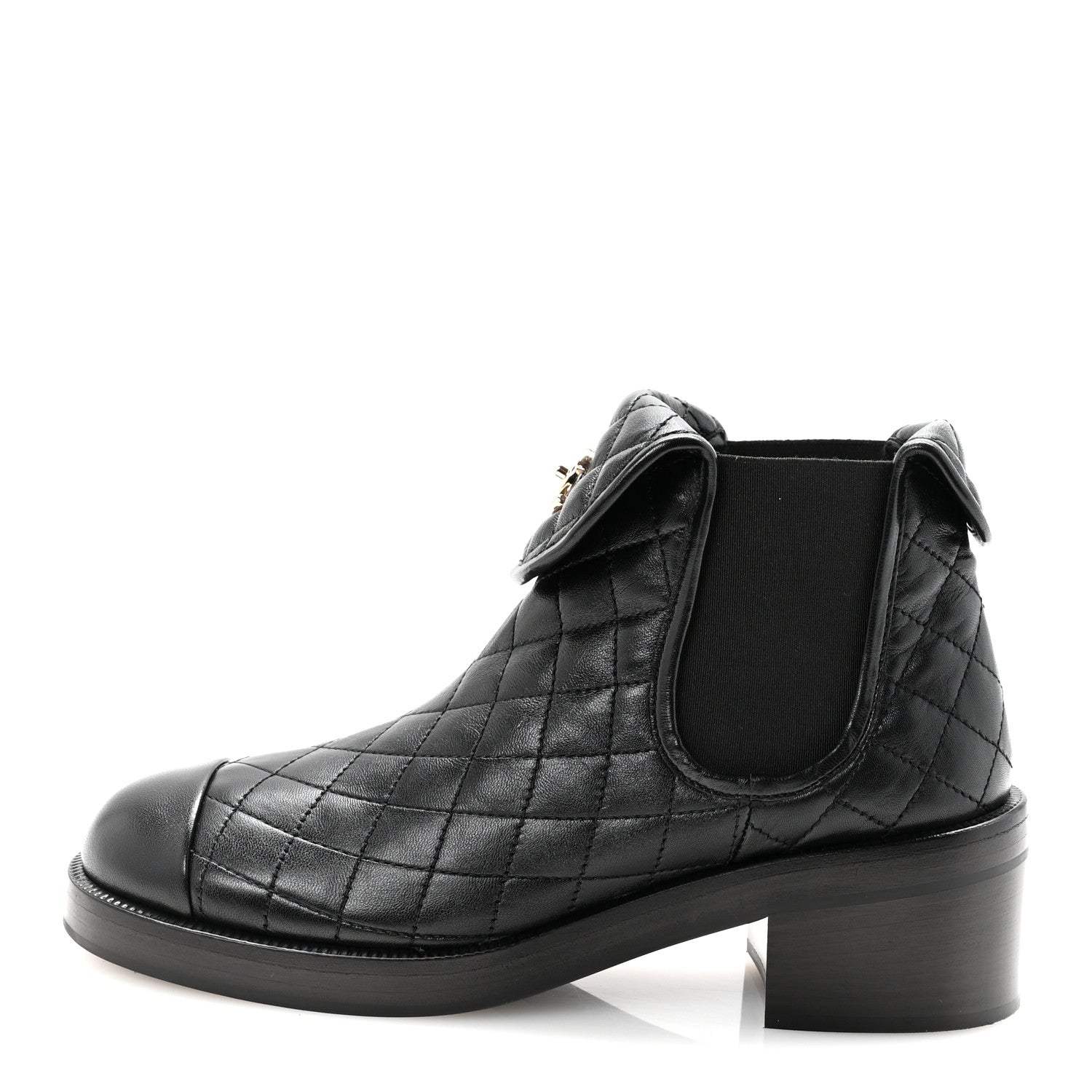 Chanel Lambskin Quilted Cap Toe CC Turnlock Booties 38.5 Black 1 of 9