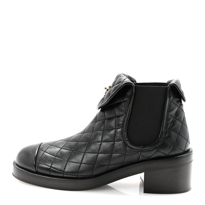 Chanel Lambskin Quilted Cap Toe CC Turnlock Booties 38.5 Black 1 of 9