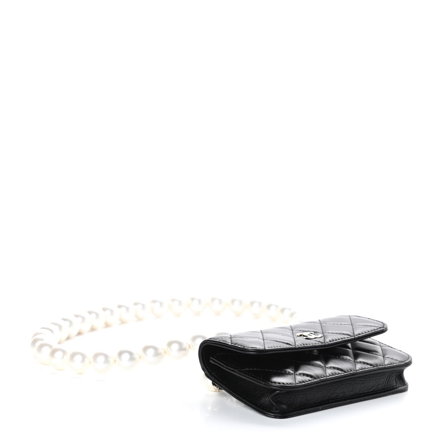Chanel Calfskin Quilted Maxi Pearls Clutch With Chain Black 4 of 9