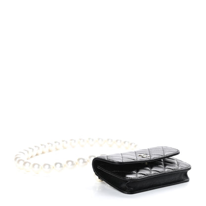 Chanel Calfskin Quilted Maxi Pearls Clutch With Chain Black 4 of 9