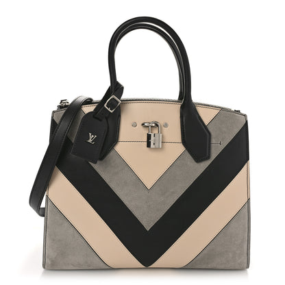 Louis Vuitton Calfskin Suede V City Steamer MM Black Beige 1 of 7