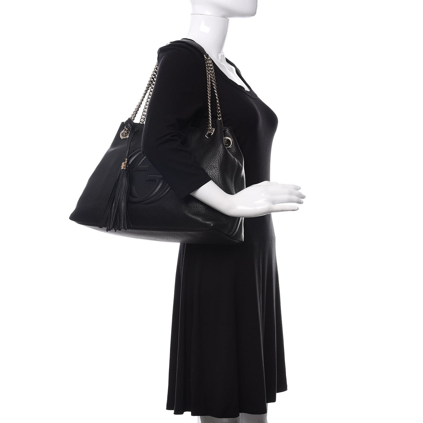 Pebbled Calfskin Medium Soho Chain Shoulder Bag Black