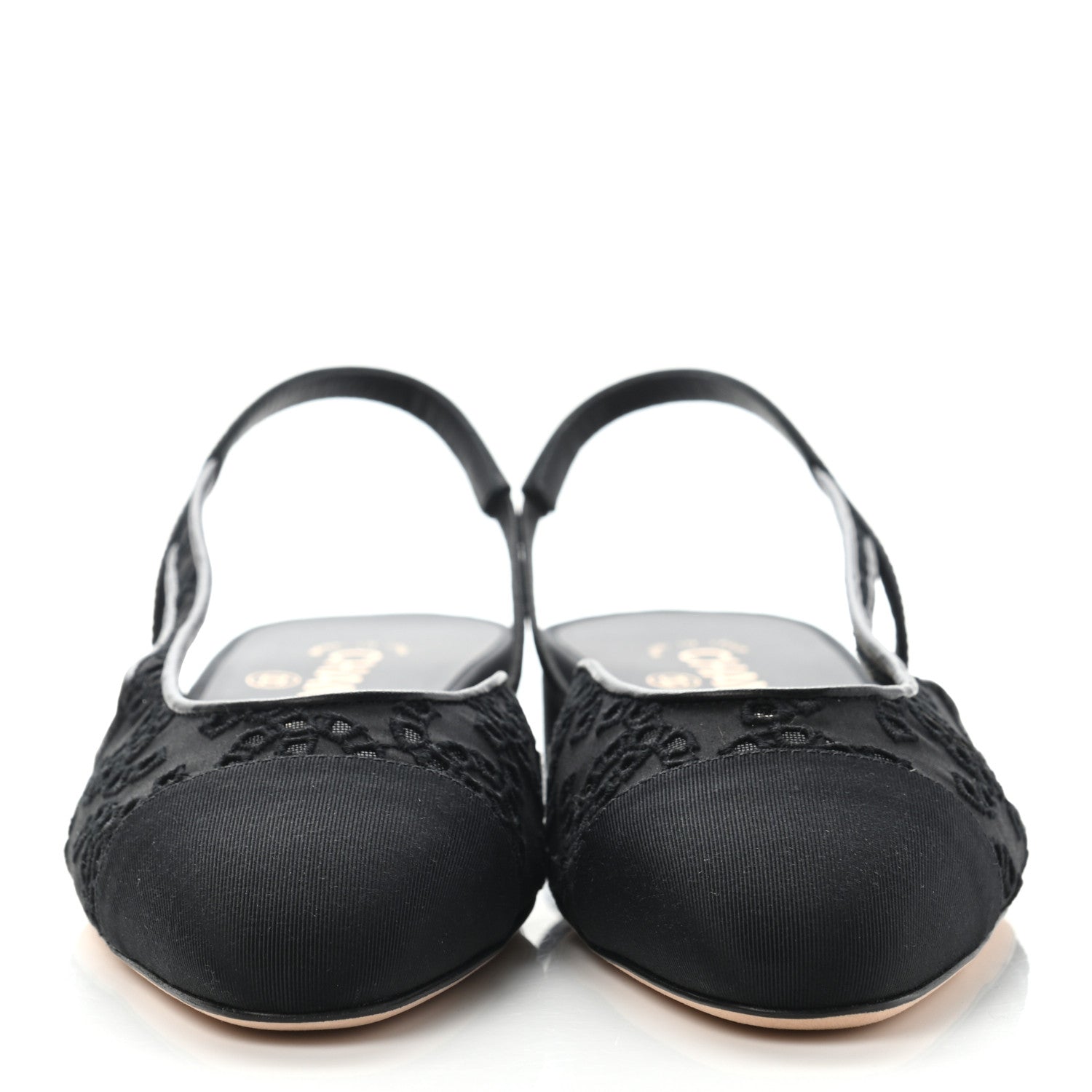 Chanel Tweed Cotton Grosgrain Cap Toe CC Slingback Flats 38 Black 2 of 6