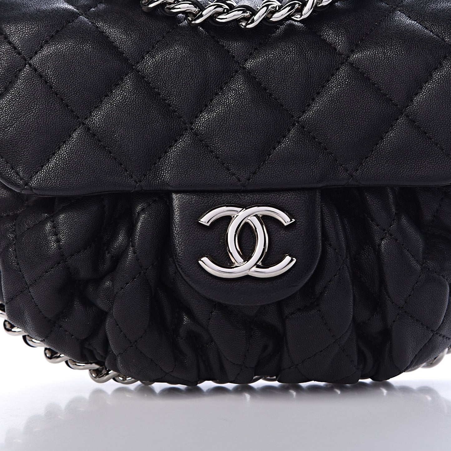 Washed Lambskin Quilted Mini Chain Around Flap Black