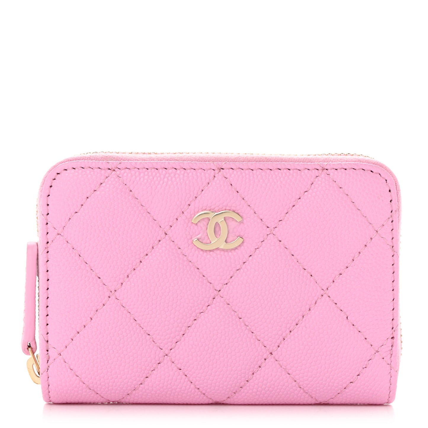 Caviar Quilted Zip Coin Purse Pink