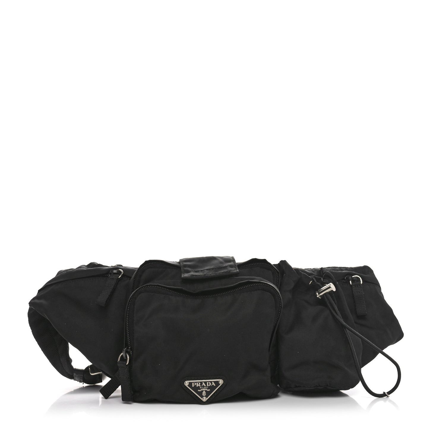 Nylon Metal Triple Pocket Belt Bag Black