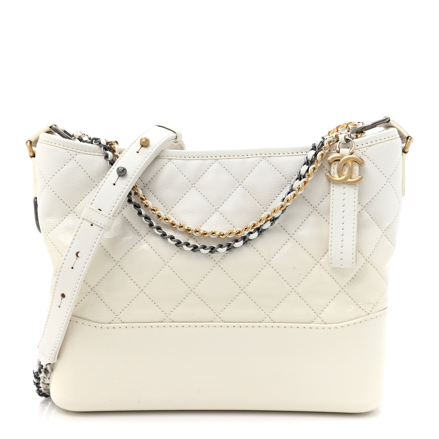 Chanel Patent Goatskin Quilted Medium Gabrielle Hobo White 1 of 11