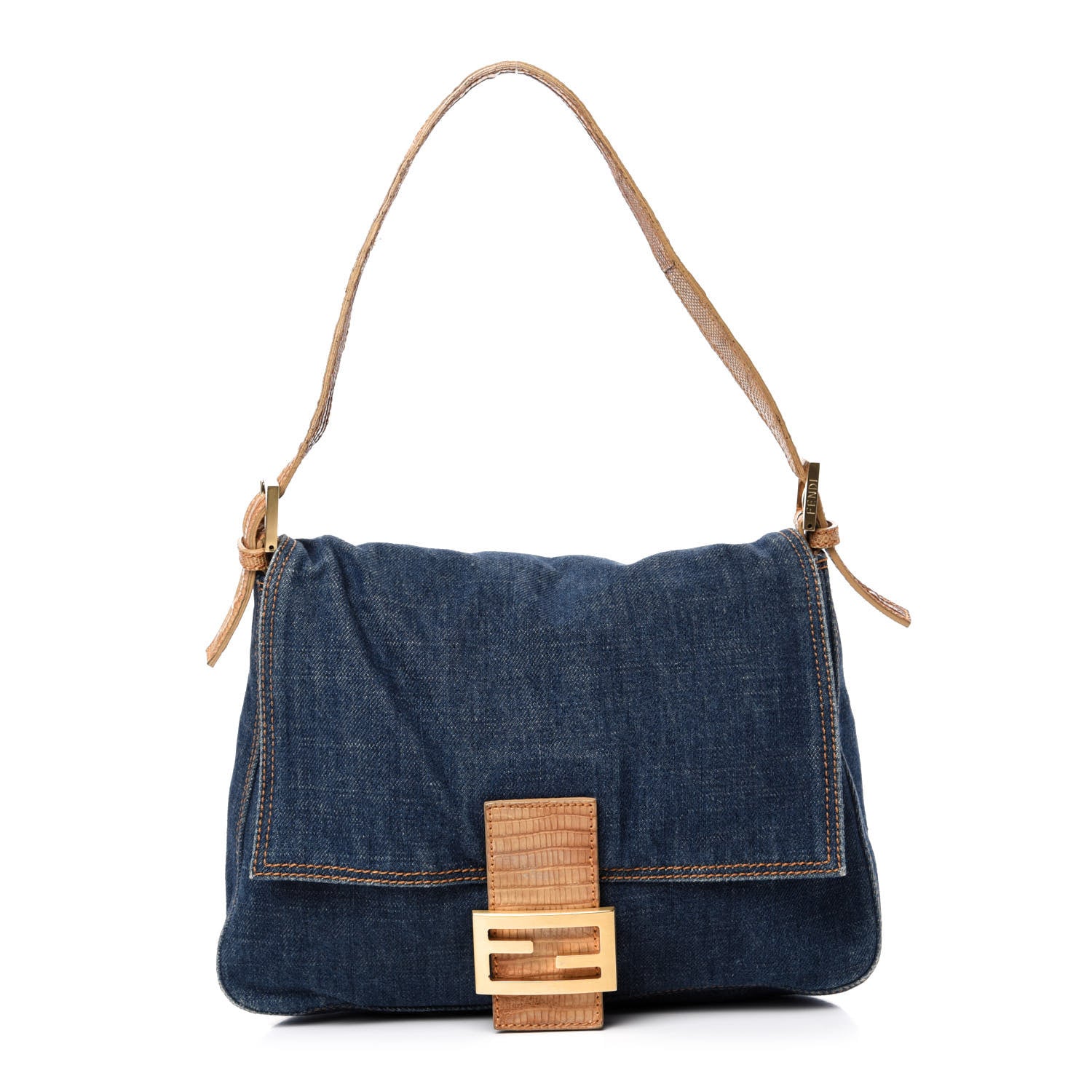 Fendi Denim Lizard Mama Baguette Blue 1 of 10