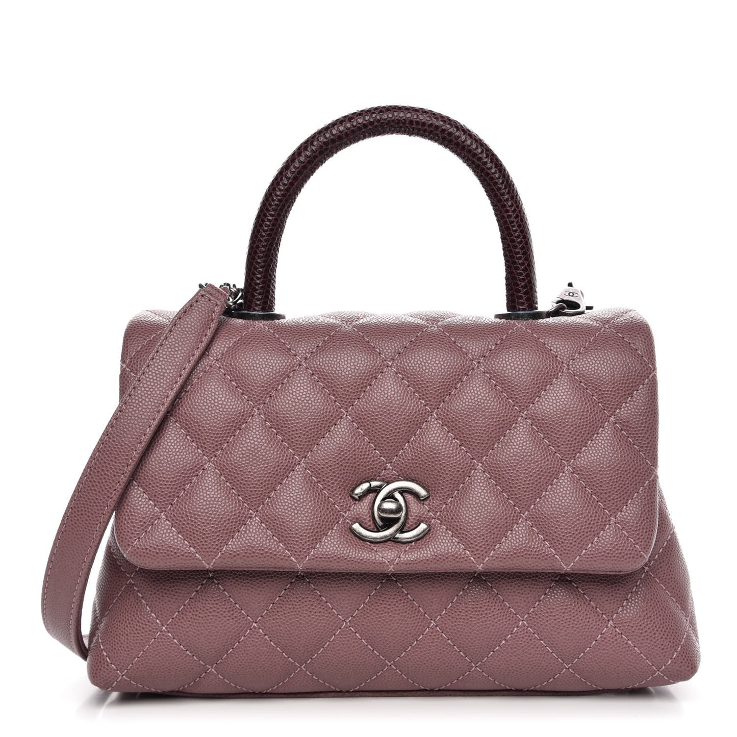 Caviar Lizard Quilted Mini Coco Handle Flap Pink