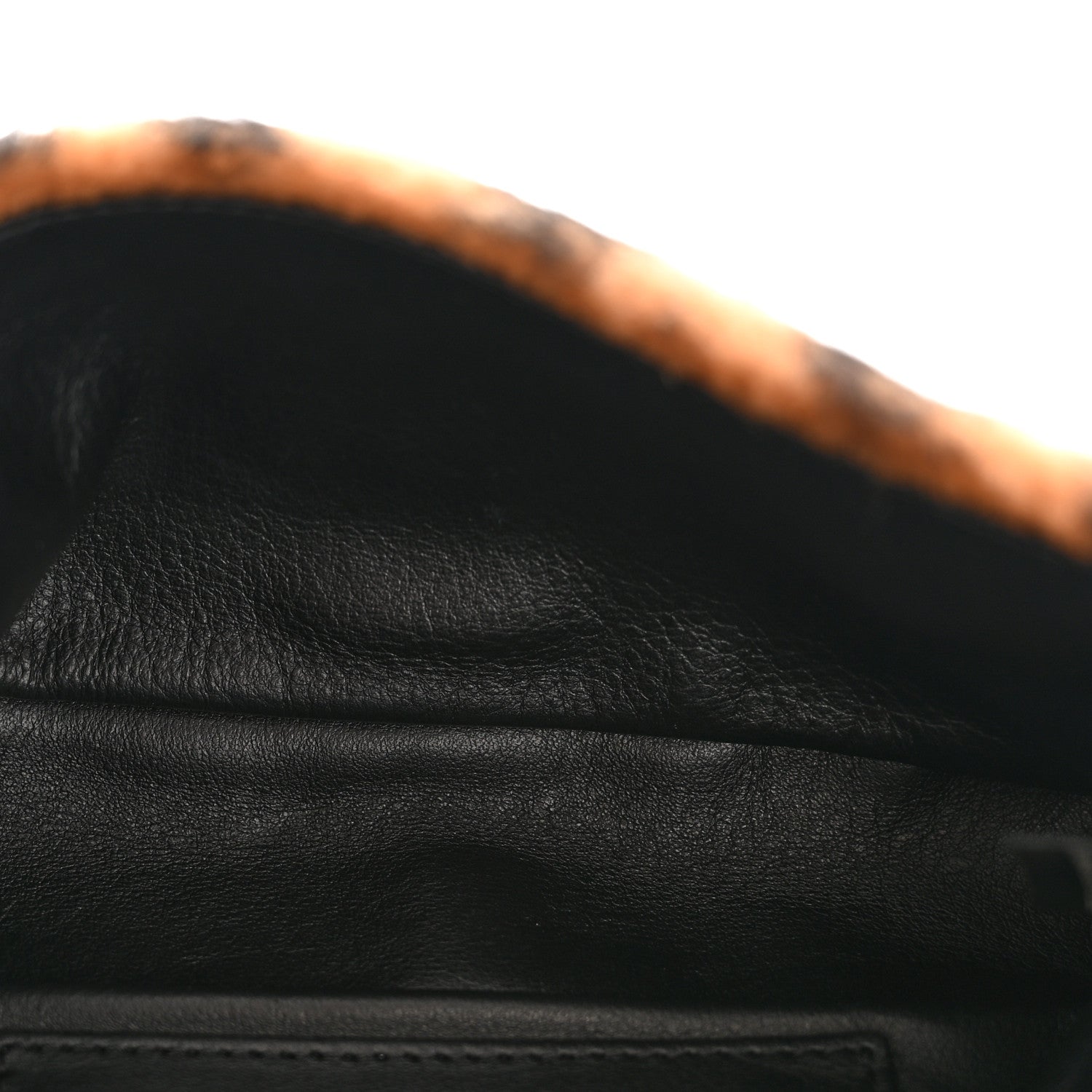 Fendi Shearling Vitello Dolce Macro FF 1974 Mini Baguette Tobacco Black 5 of 11