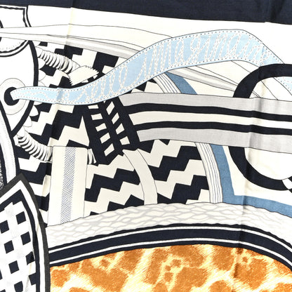 Hermes Cashmere Silk La Selle Imaginaire Shawl 140 Marine White Bleu 5 of 6