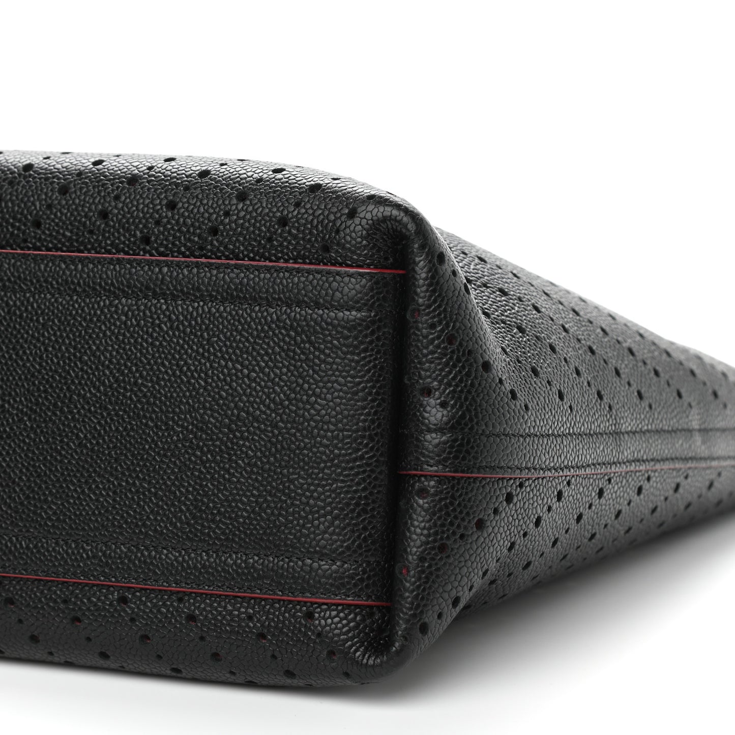 Perforated Grained Calfskin Small Shopping Tote Black