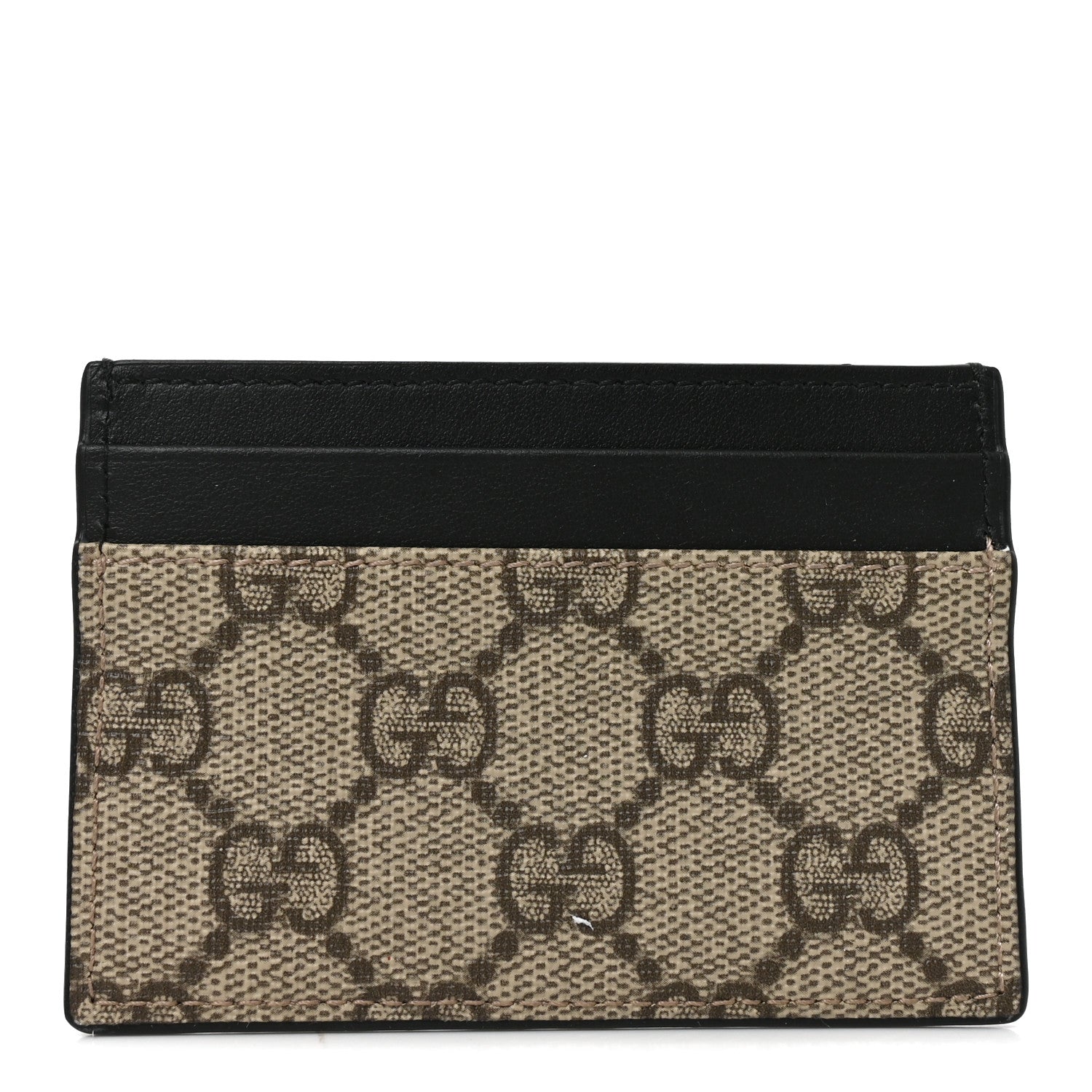 Gucci GG Supreme Monogram Calfskin Card Holder Beige Black 1 of 6